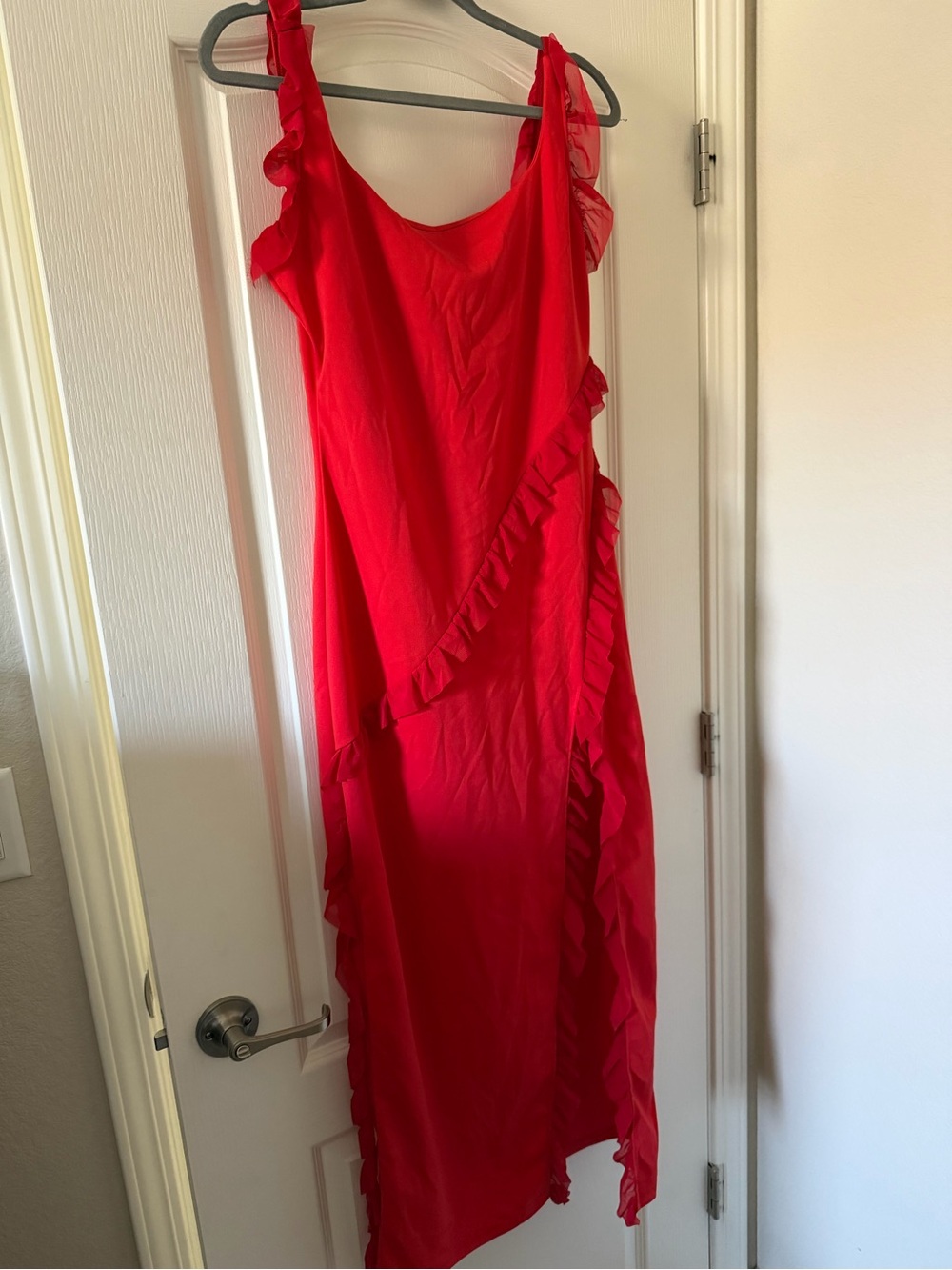 Red Ruffle Midi Dress - Women's Elegant Summer Dress
